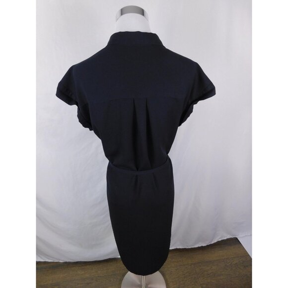 Express Dress Womens Medium Black Button Front Shirt Dress Belted Short Sleeve - Picture 6 of 12